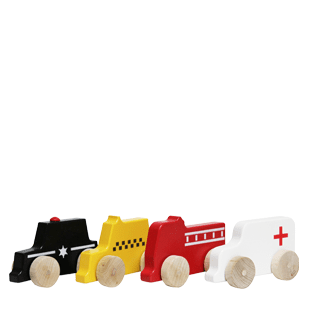 Manny and Simon mini vehicles: police car, taxi, firetruck and ambulance
