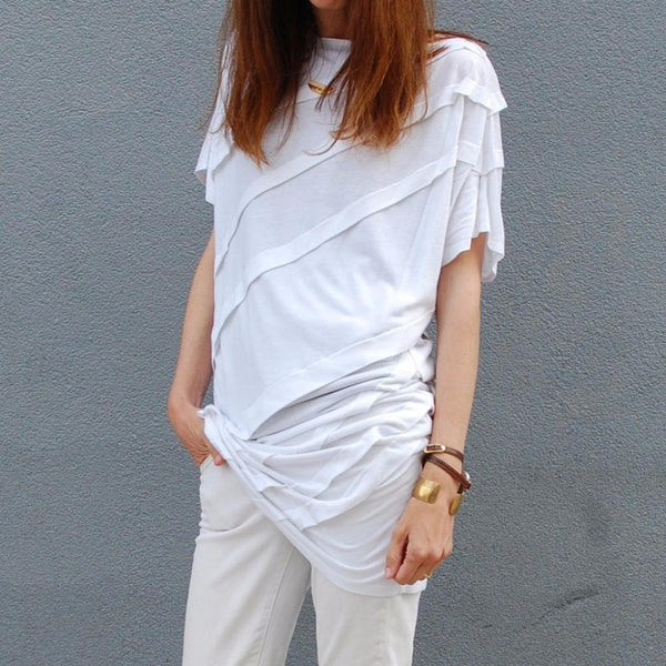White Pleated Short Sleeve Tunic by St Austere made in NYC
