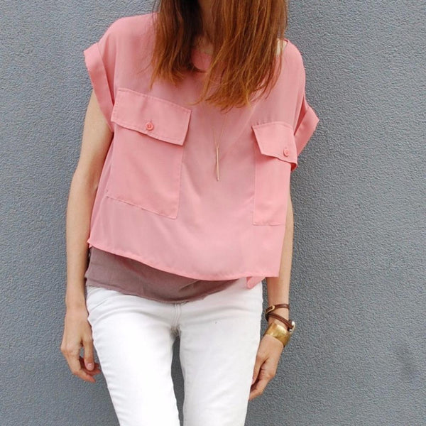 St Austere Pink Chiffon Top made in USA